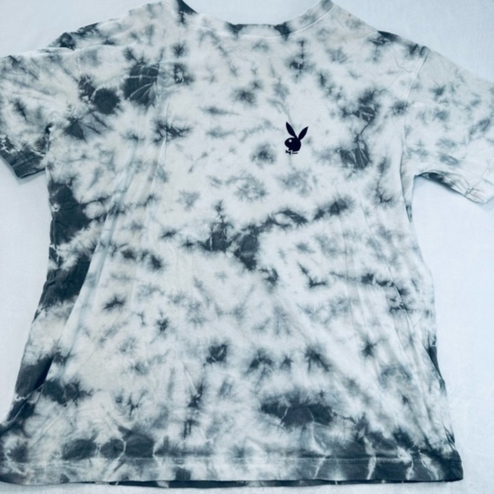 Misguided X Playboy‎ Tie Dye Grey White Cotton Tee, Men's Size M